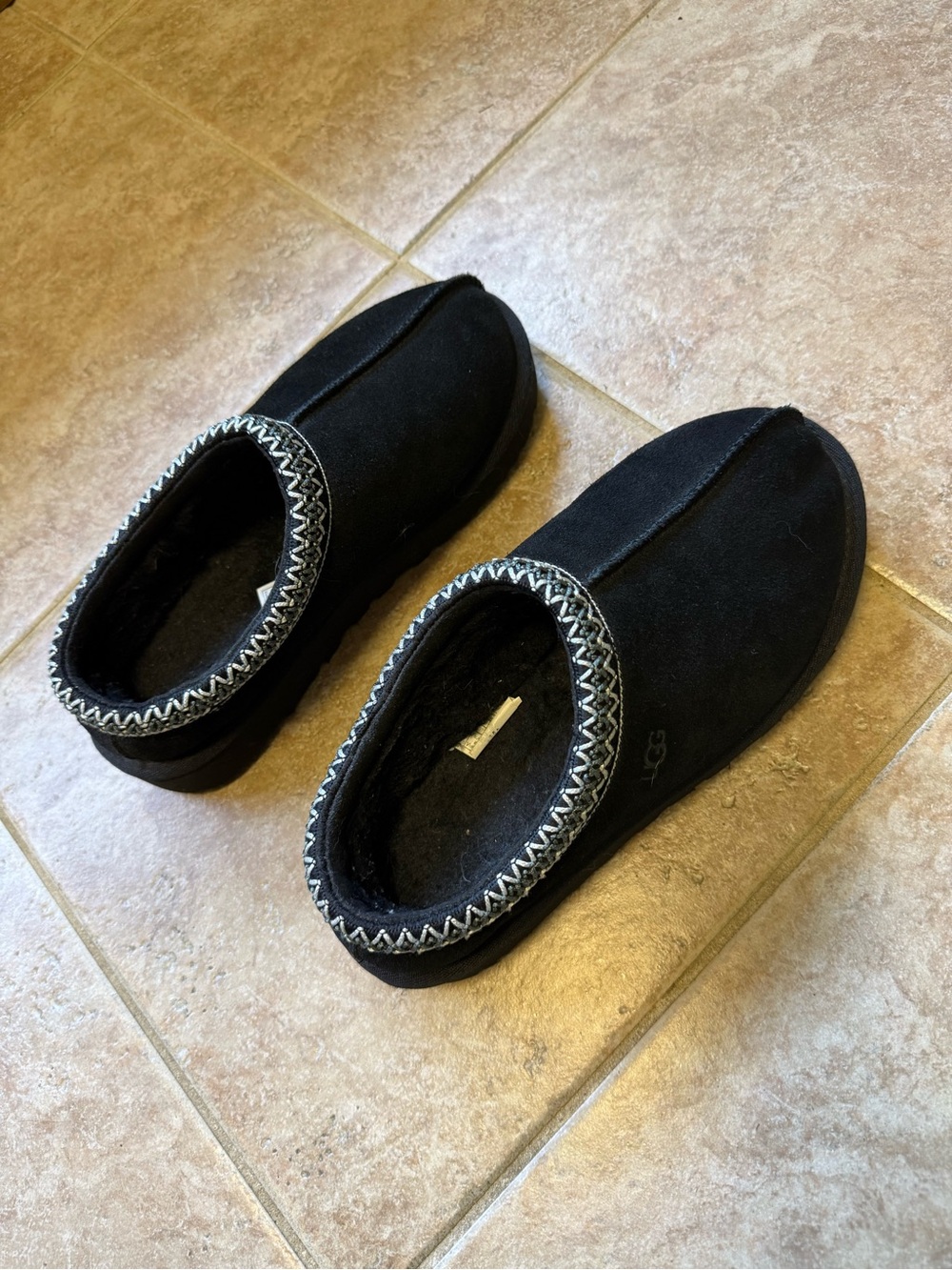 UGG Black Slip-On Slippers with Zigzag Trim